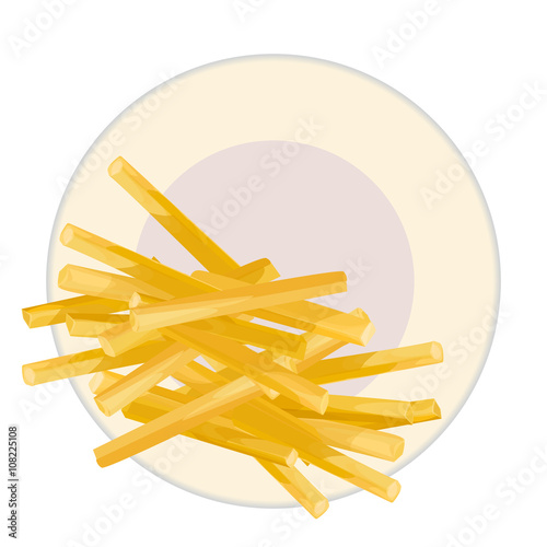 french fries on a plate, top view