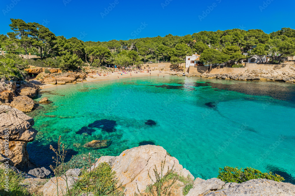 Spain Majorca Cala Gat beach with turquoise sea water