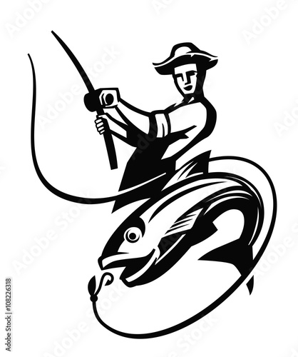 vector black fisherman