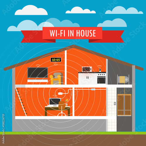 Internet connection in house infographics. Vector scheme
