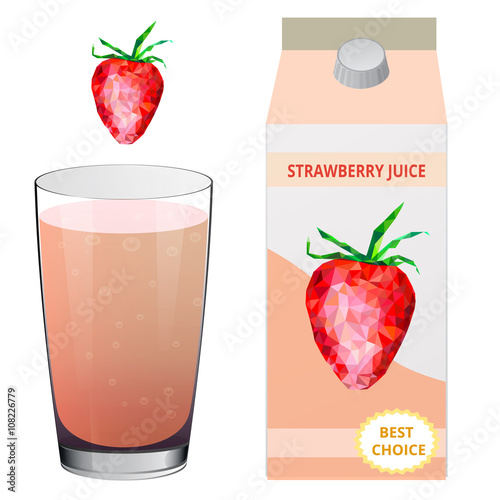 packaging design strawberry juice, a glass of juice