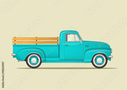 Classic pickup truck. Flat styled vector illustration.