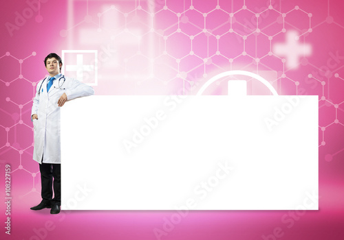 Doctor with banner