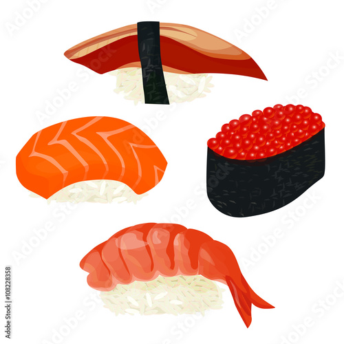 sushi set, vector illustration, isolated on white background