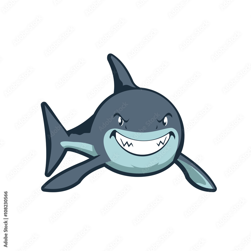 Smiling Strong Shark Simple Cartoon Illustration Stock Vector | Adobe Stock