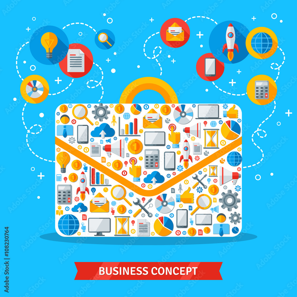 Business bag with flat icons inside Business bag with flat icons inside