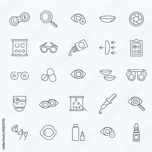 Oculist optometry vision correction eyes health line icons set  photo