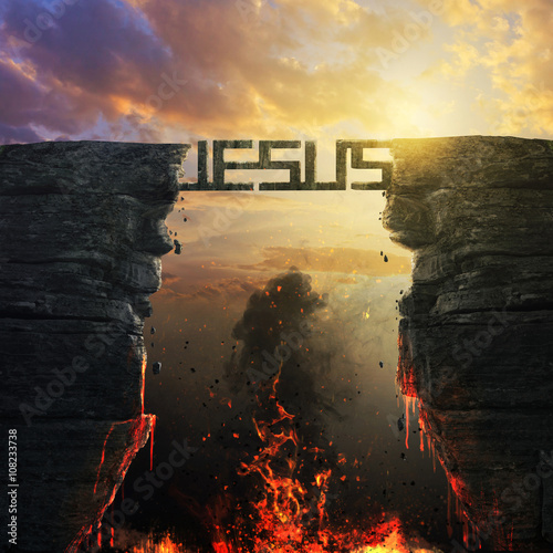 Obraz na plátne Jesus bridge over fire