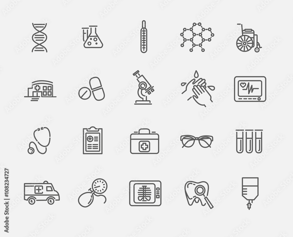 Thin lines web icon set - Medicine and Health symbols Thin lines web icon set - Medicine and Health symbols