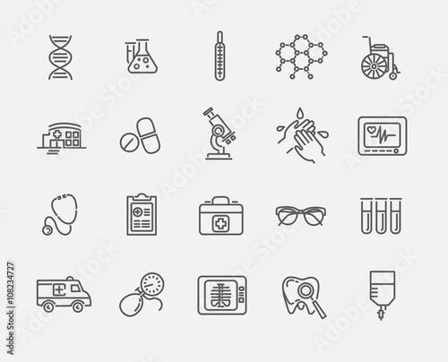Thin lines web icon set - Medicine and Health symbols