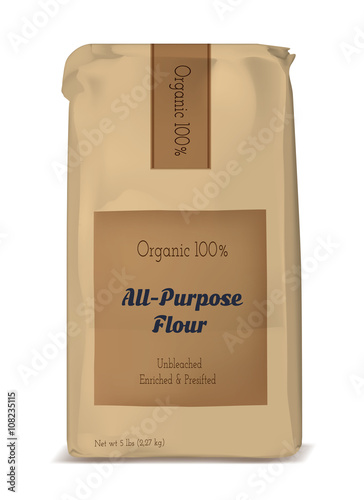 Paper bag for flour. Vector brown soft packing