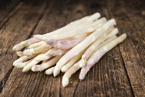 White Asparagus (selective focus) on wooden background
