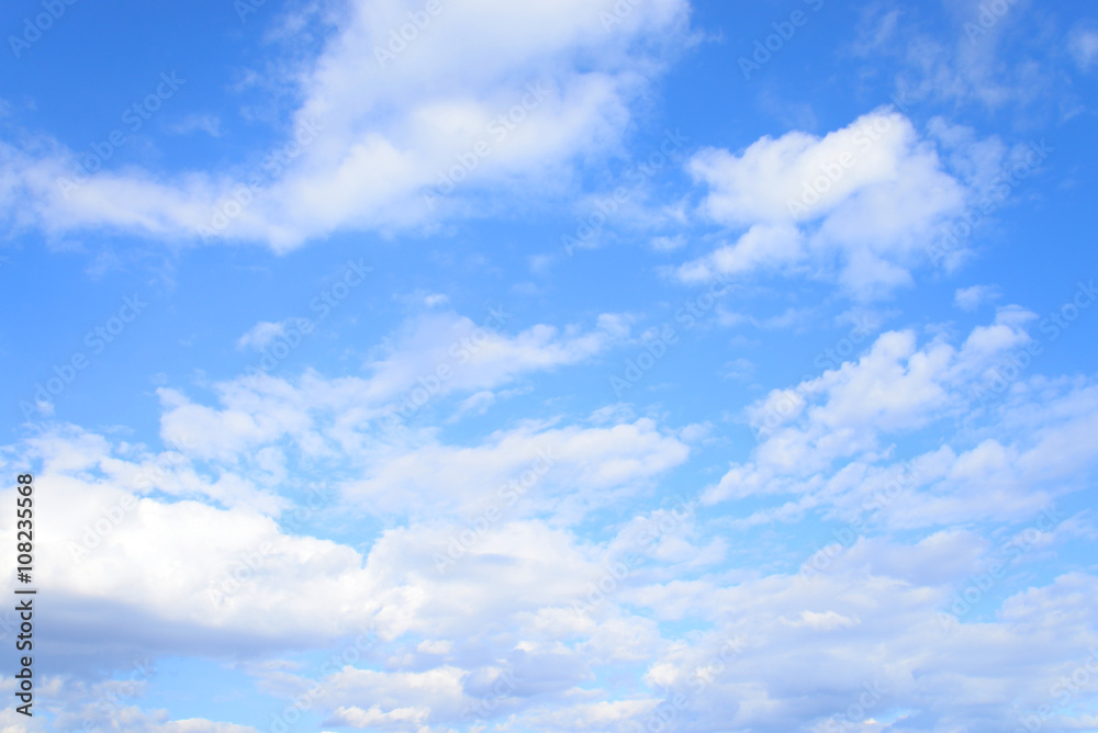 Blue sky with spindrift clouds.