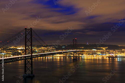 Night view of Lisbon and 25th of April Bridge  Portugal