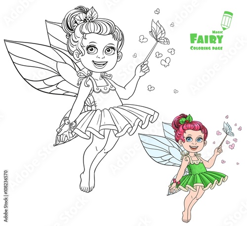 Beautiful little summer fairy with magic wand and butterflies co