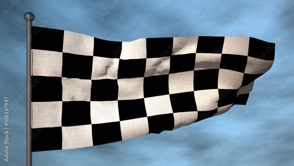 Racing flag on sky background. 3d render