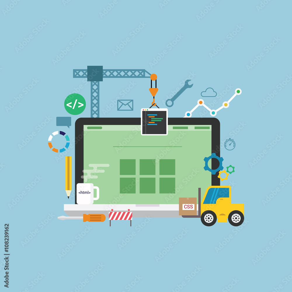 Flat Design Illustration of Under Construction Website Flat Design Illustration of Under Construction Website