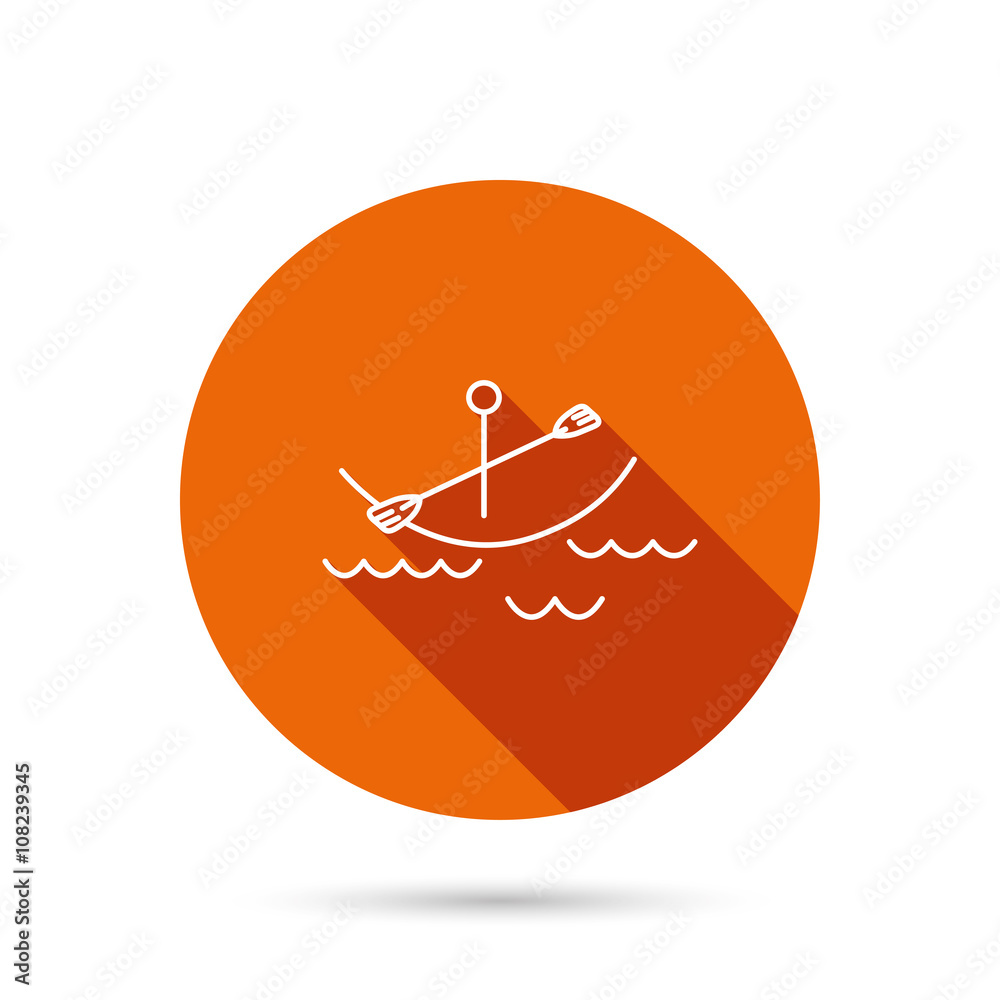 Kayaking on waves icon. Boating or rafting sign. Kayaking on waves icon. Boating or rafting sign.