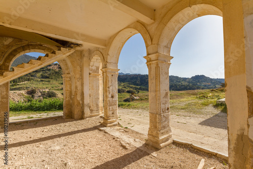 Arches and stairs of derelict Agios Georgios Church, Davlos Cypr