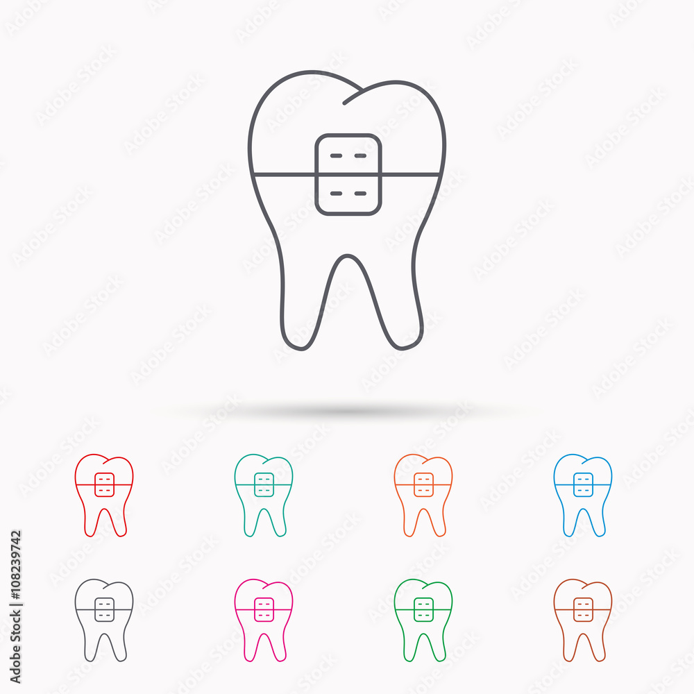 Dental braces icon. Tooth healthcare sign. Dental braces icon. Tooth healthcare sign.