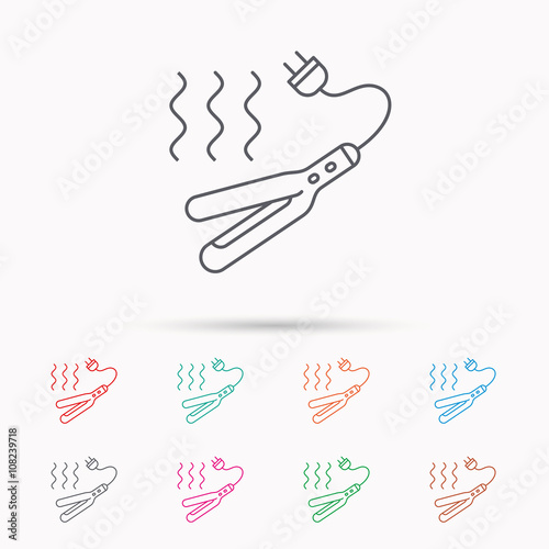 Curling iron icon. Hairstyle electric tool sign.