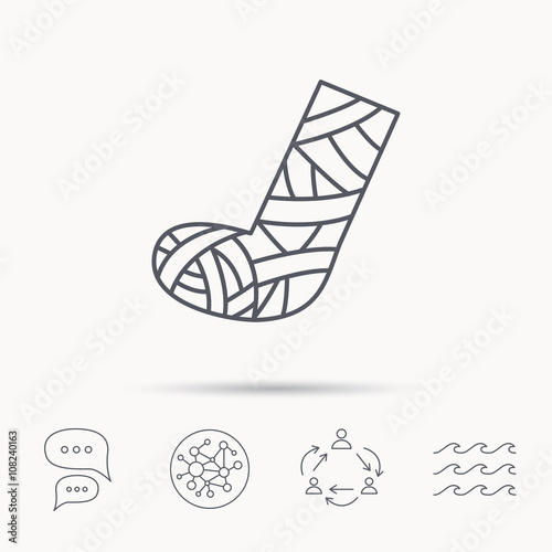 Gypsum or cast foot icon. Broken leg sign.