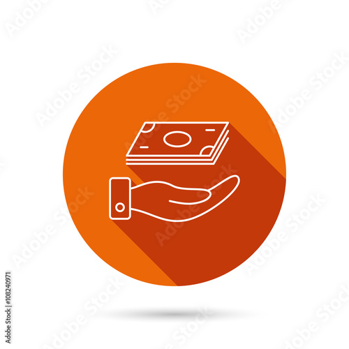 Save money icon. Hand with cash sign.