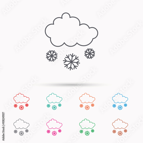 Snow icon. Snowflakes with cloud sign.