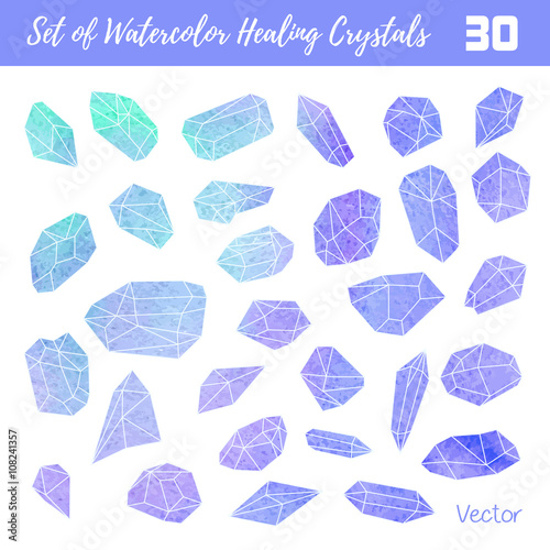Watercolor, vector gemstones, healing crystals