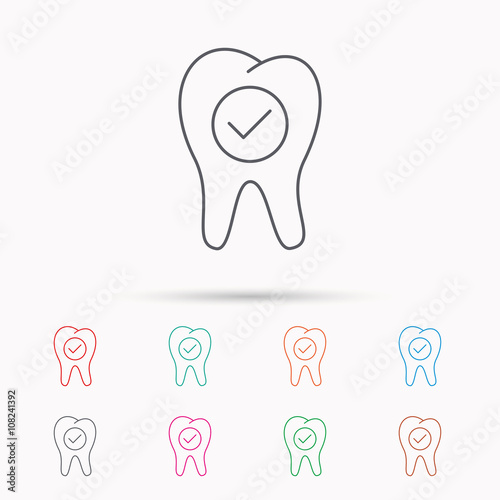 Check tooth icon. Stomatology sign.