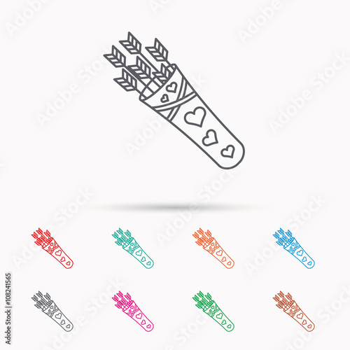 Cupid arrows icon. Love weapon sign.