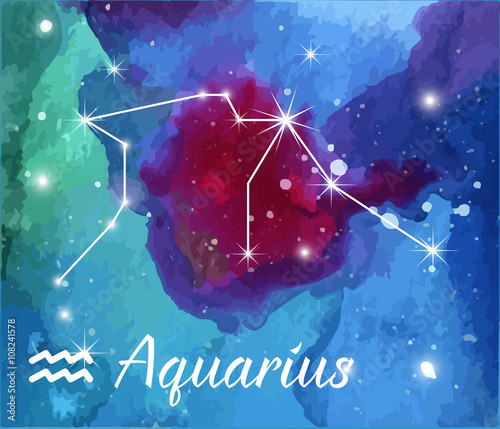 Zodiac sign on watercolor abstract galaxy texture
