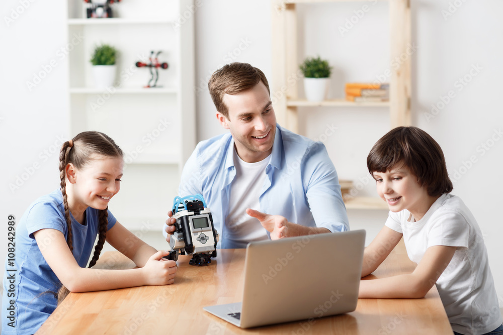 Positive father playing with kids Positive father playing with kids