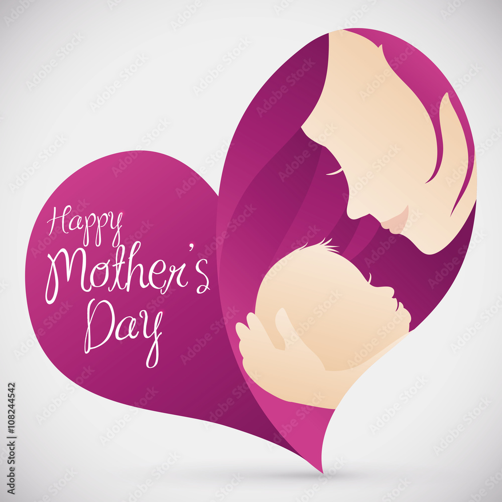 Mother with her Baby in a Heart-shape for Mother's Day, Vector Illustration Mother with her Baby in a Heart-shape for Mother's Day, Vector Illustration