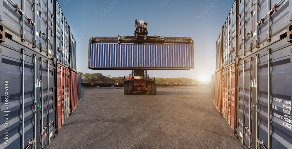 forklift holding handling container box Stock Photo | Adobe Stock