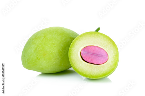 Green marian plum or maprang isolated on white