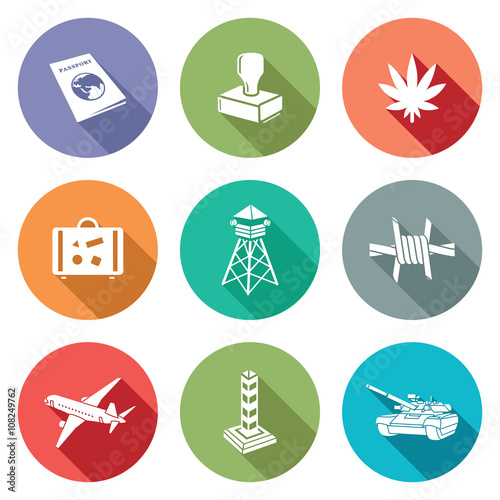 Border crossing Icons Set. Vector Illustration.