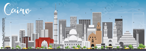 Cairo Skyline with Gray Buildings and Blue Sky.