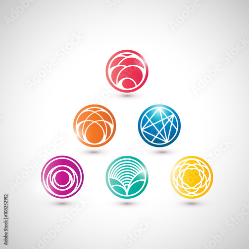 Set of vector abstract icons in asian style.