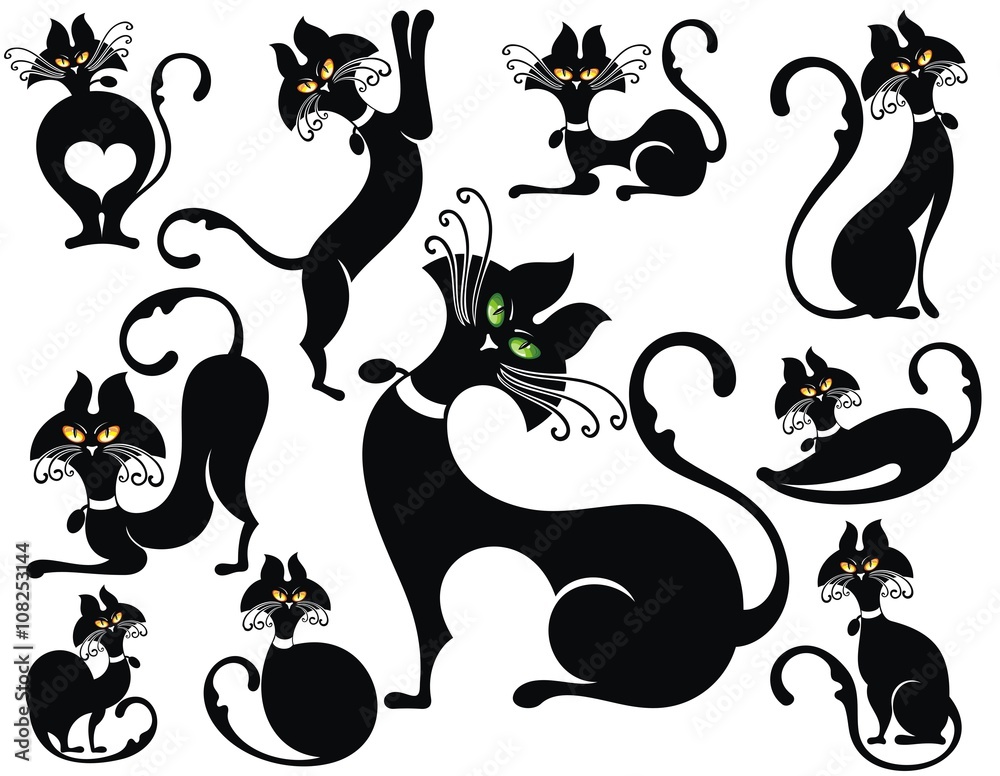 Black Cats with yellow and green eyes Stock Vector | Adobe Stock