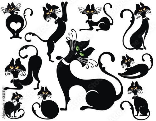 Black Cats with yellow and green eyes