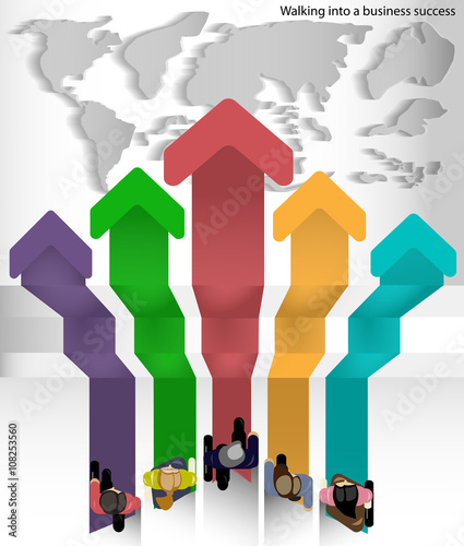 The route walks to the success of world businessman with allow design and wold map