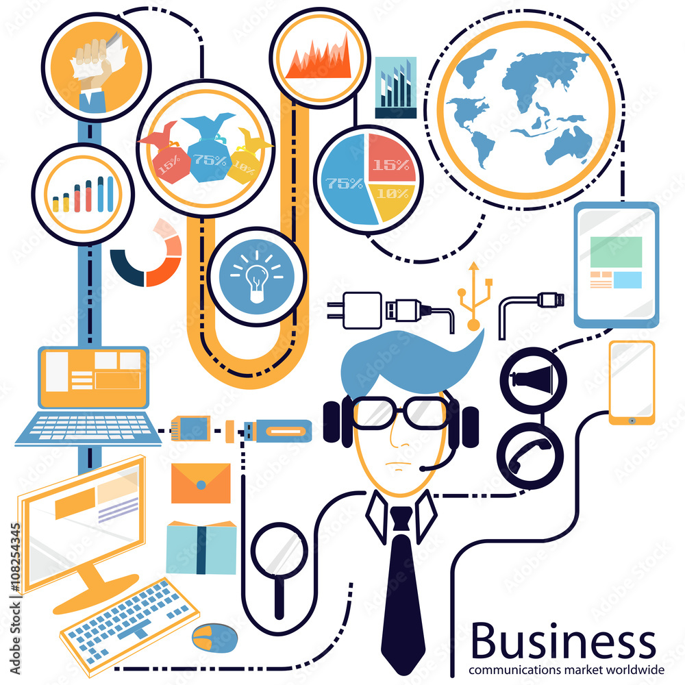 Business communications market worldwide. vector flat design