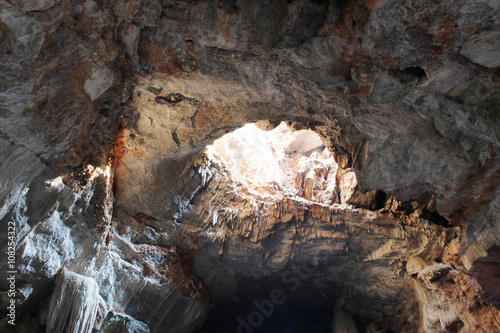 Stalactite and Stalagmite caves are located on the East coast of India, in the Ananthagiri hills of the Araku valley, Visakhapatnam in Andhra Pradesh, India. Formations of rocks inside Borra Caves.