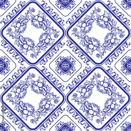 Seamless blue floral pattern. Background in the style of Chinese