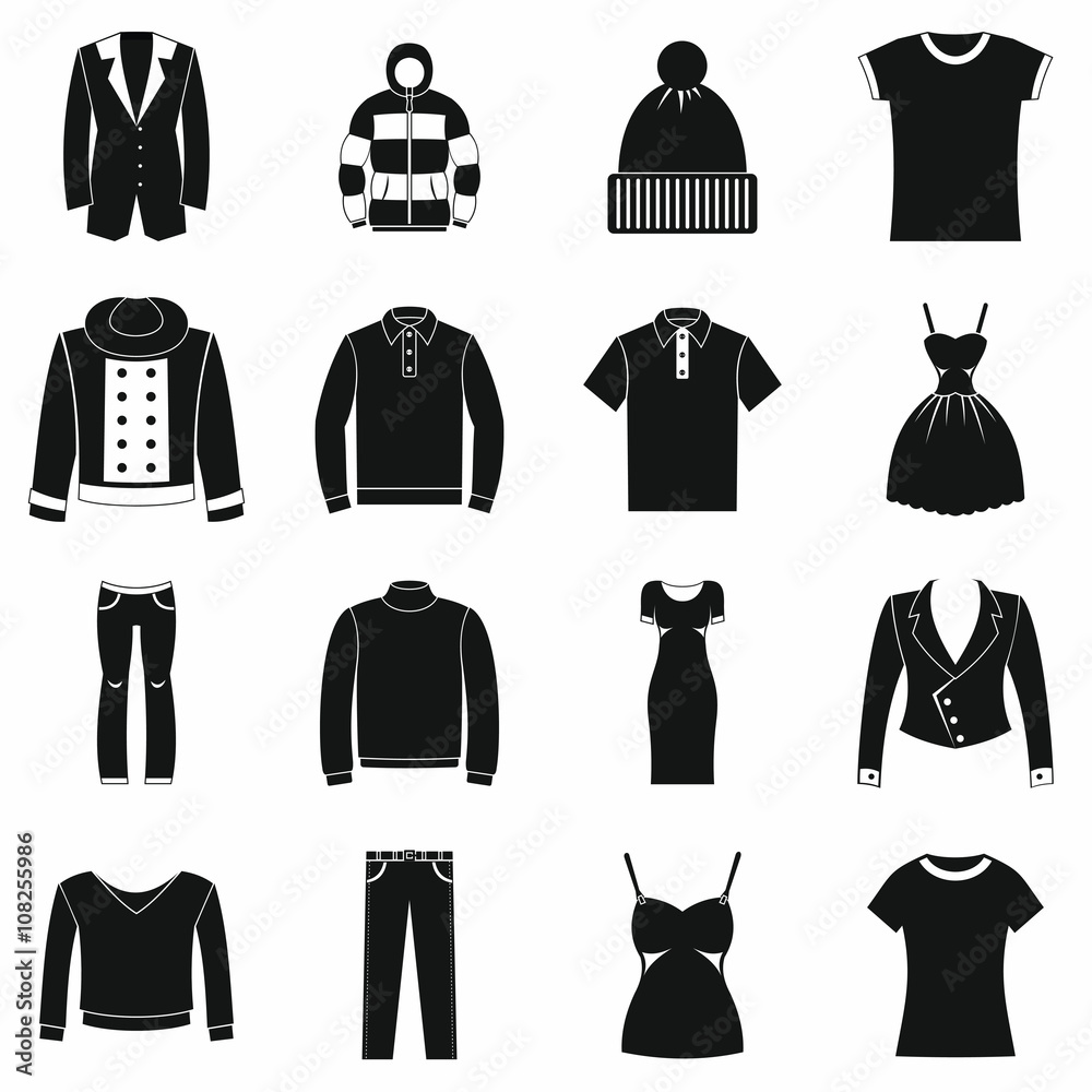 Clothes icons set, simple style Clothes icons set, simple style