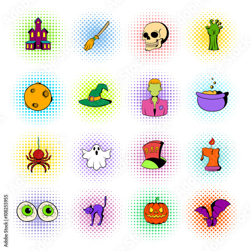 Halloween set icons  comics style