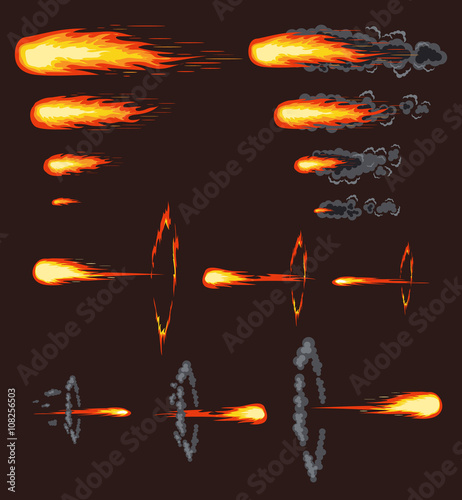 Vector comet effect. Flat set illustration