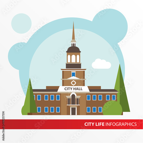 Goverment building icon in the flat style. City hall. Concept for city infographic.