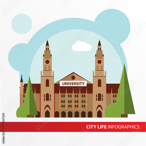 Univercity building icon in the flat style. Institute. Concept for city infographic. photo